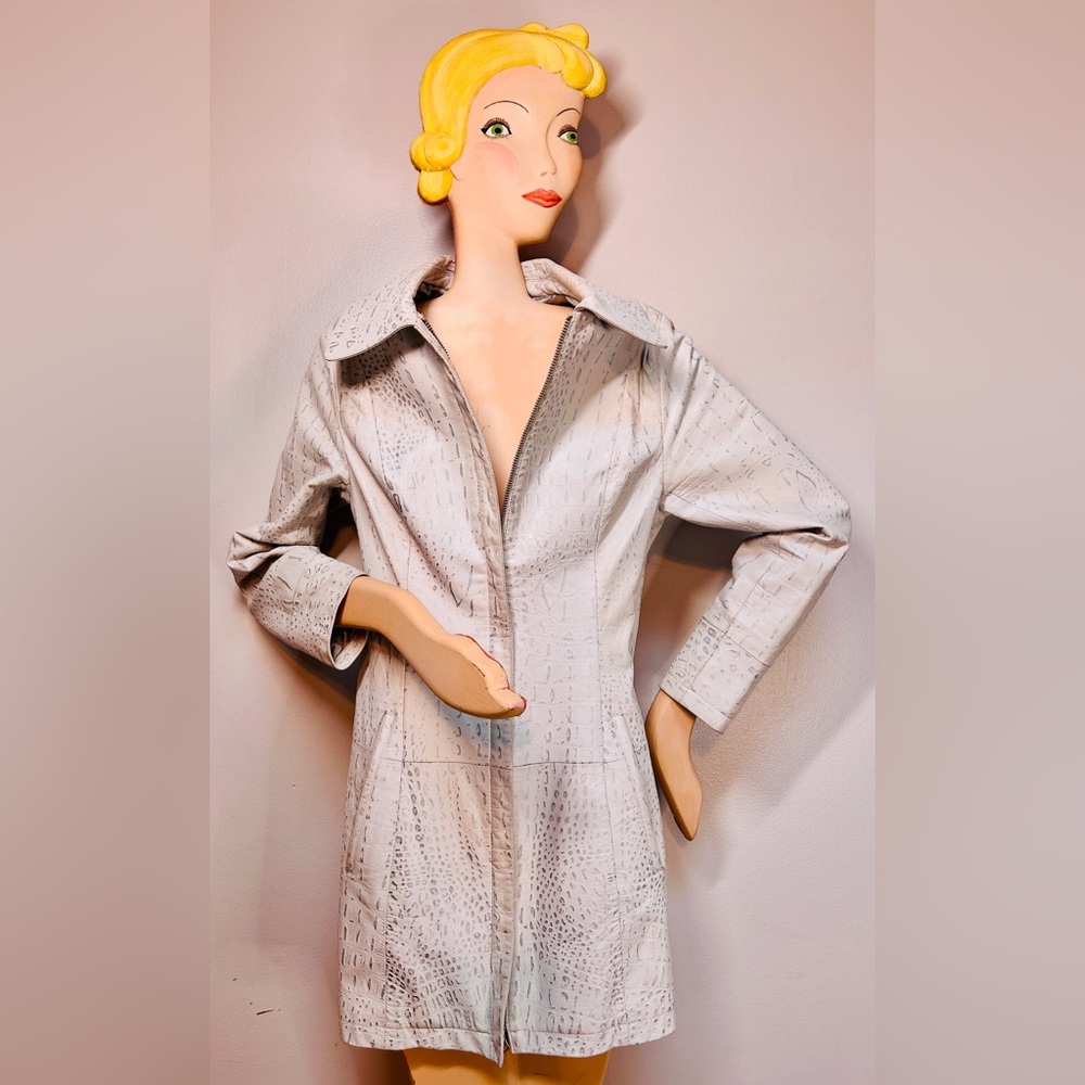 Vtg Havana Royce Cream Lambskin Silver Croc Women's Jacket 6/XS